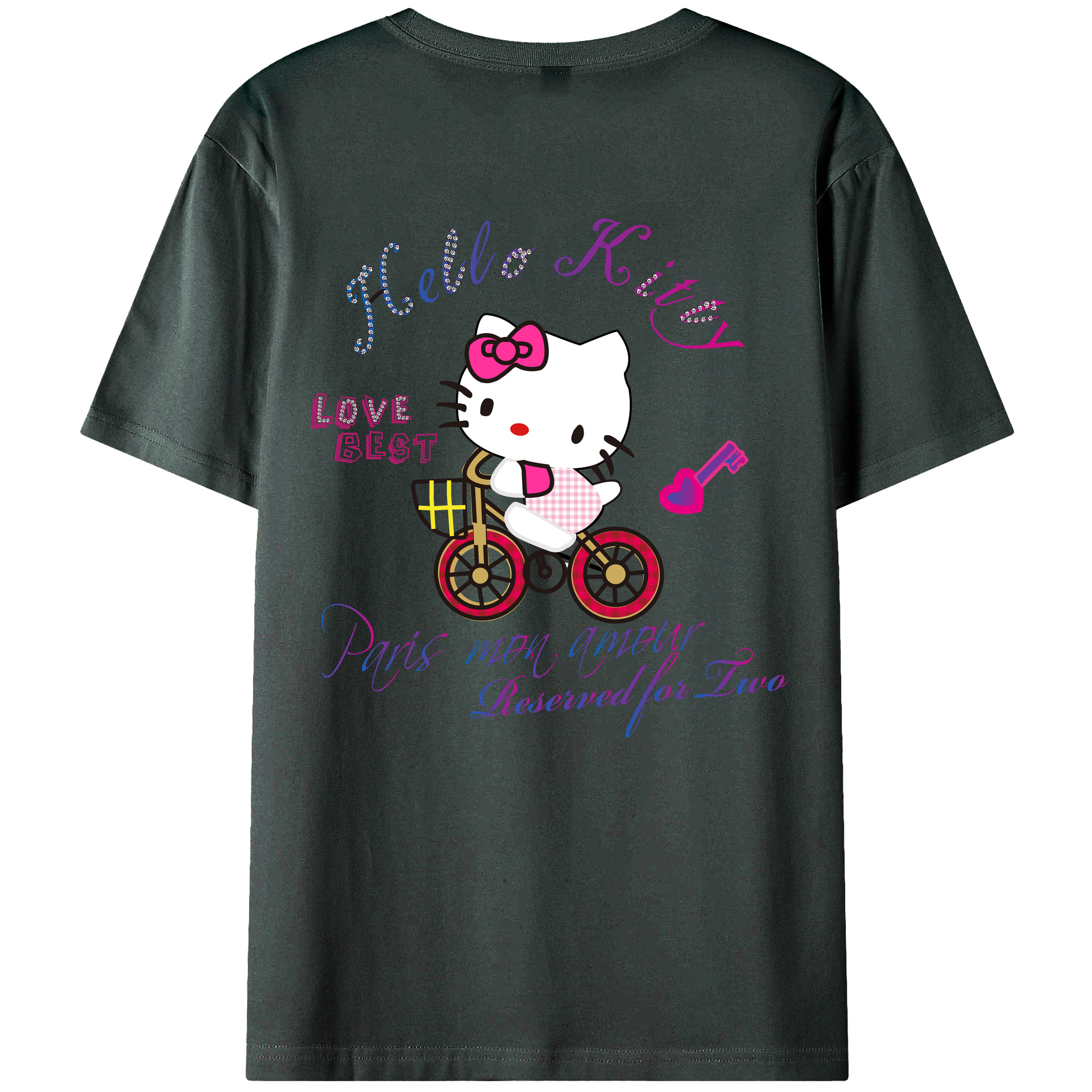 （画像用） Hello Kitty ハローキティ 綿100％ メンズ半袖Tシャツ（バックプリント） 通気性